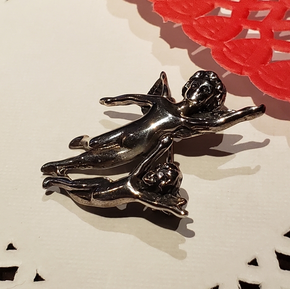 Sterling Angels Cherub pair Pin Brooch - Picture 5 of 10